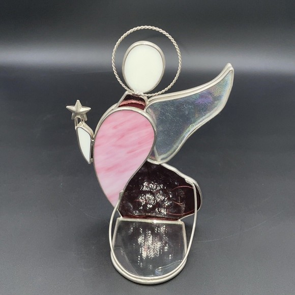 Stained Glass Angel Candle Holder Star Sun Catcher Iridescent 7.5" - Picture 3 of 9